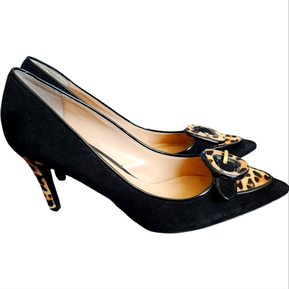 J.Renee Shoes - Elegant Black and Leopard Print Suede J. Renee Heels